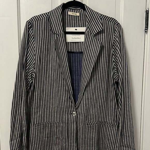 Matin 100% Linen Navy Blue/White Blazer; Size M/L - Picture 1 of 4